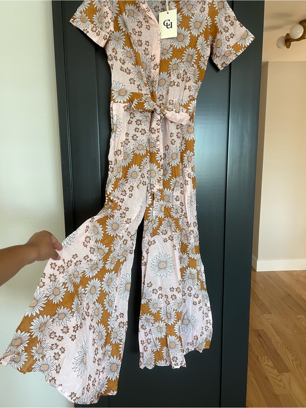 Floral Button-Front Romper in Pink and Mustard - Picture 3 of 6